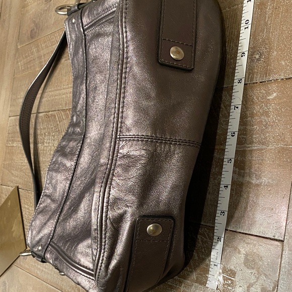 Coach Metallic Shoulder Bag In Dark Silver/Grey. - Picture 5 of 14